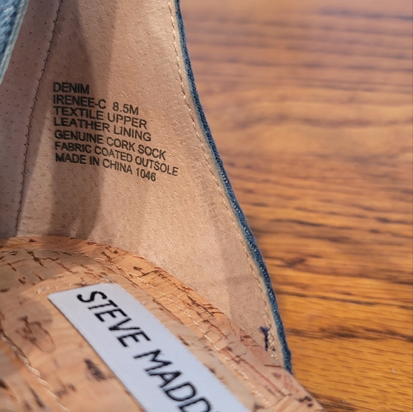 Steve Madden Blue Denim Block Cork Open Toe Shoes Heels Sandals - Picture 9 of 9